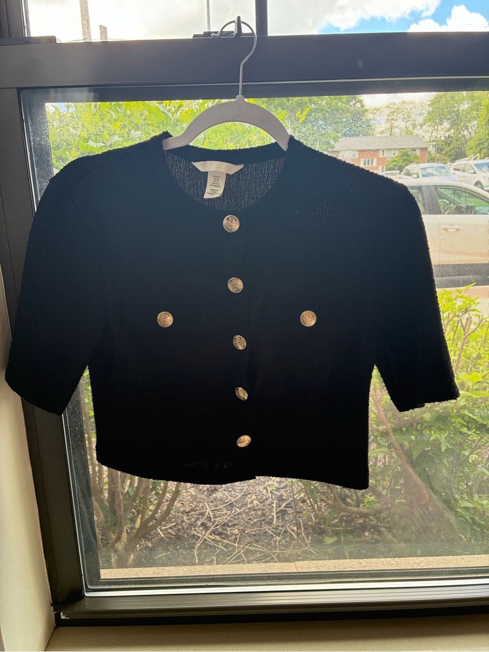 H&M Black Cropped Short-Sleeve Cardigan with Gold Buttons